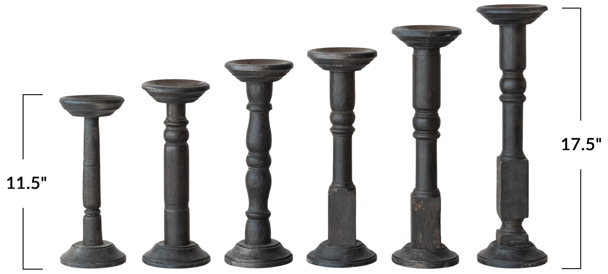 Image 3 6-Piece Found Turned Wood Pillar Candle Holders, Black more views