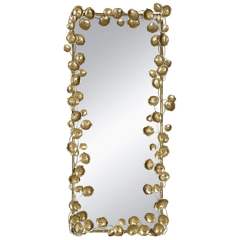 Image 1 60.8"H x 31.1"W Large Gold Rectangle Wall Mirror with Golden Leaf