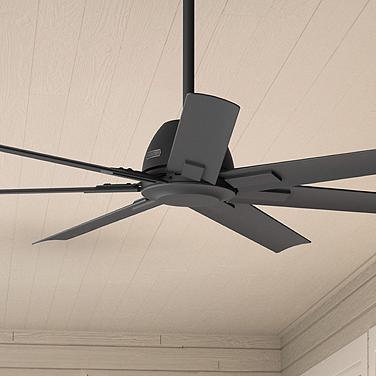 60" Hunter Downtown Matte Black Damp Ceiling Fan with Wall Control