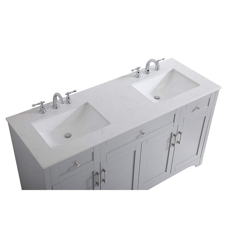 Image 6 60 In. Grey Double Sink Bathroom Vanity With White Calacatta Quartz Top more views