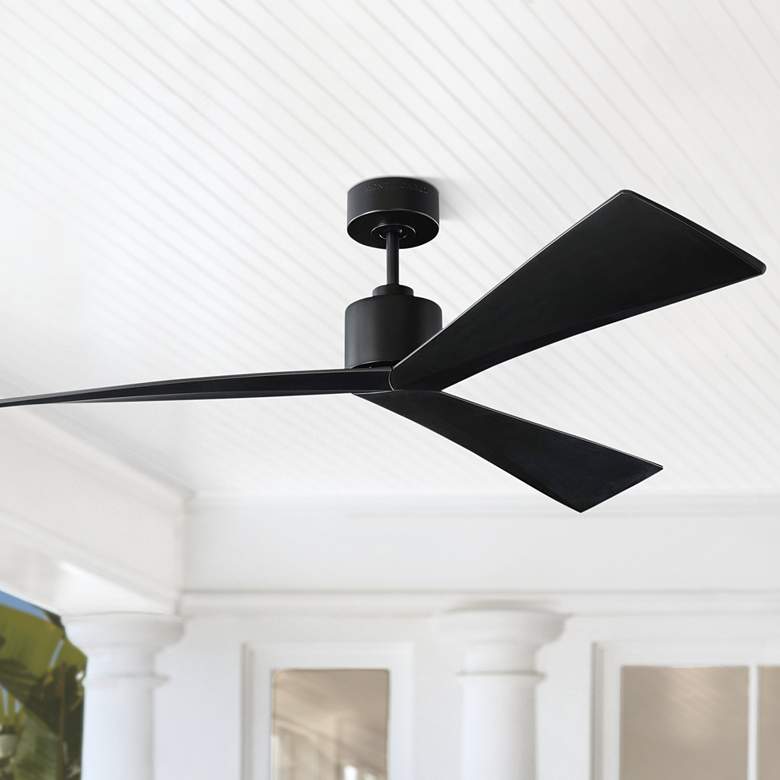 Image 1 60 inch Adler Matte Black Damp Rated Ceiling Fan with Remote