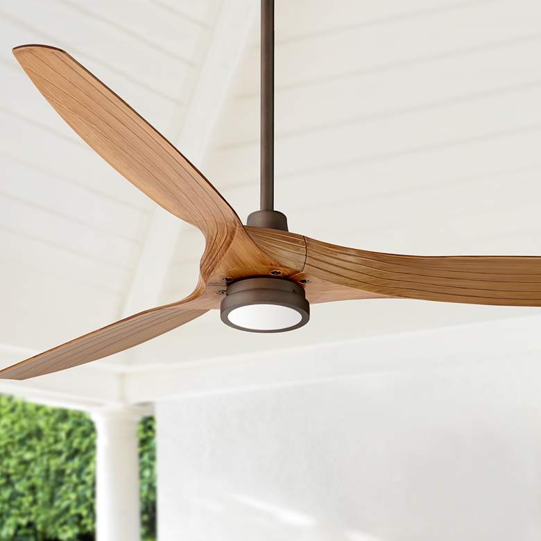 60&quot; Aireon Bronze Walnut Damp Rated LED Modern Ceiling Fan with Remote
