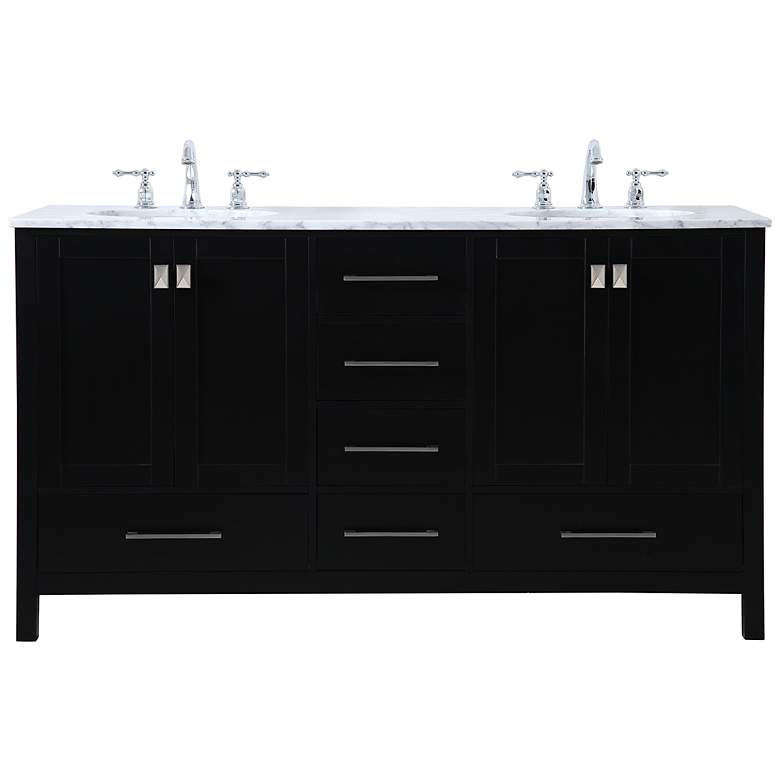 Image 2 60-Inch Black Double Sink Bathroom Vanity with Carrara White Marble Top