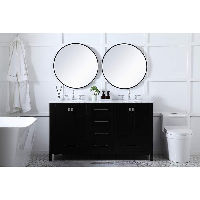 Image 4 60-Inch Black Double Sink Bathroom Vanity with Carrara White Marble Top more views