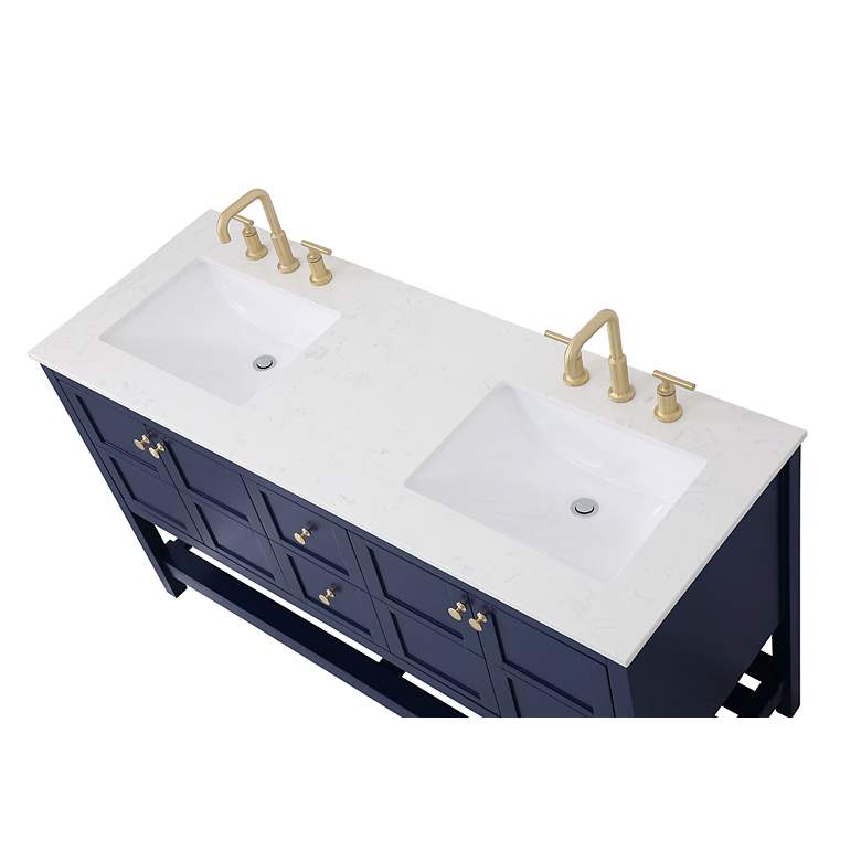Image 6 60-Inch Blue Double Sink Bathroom Vanity With White Calacatta Quartz Top more views