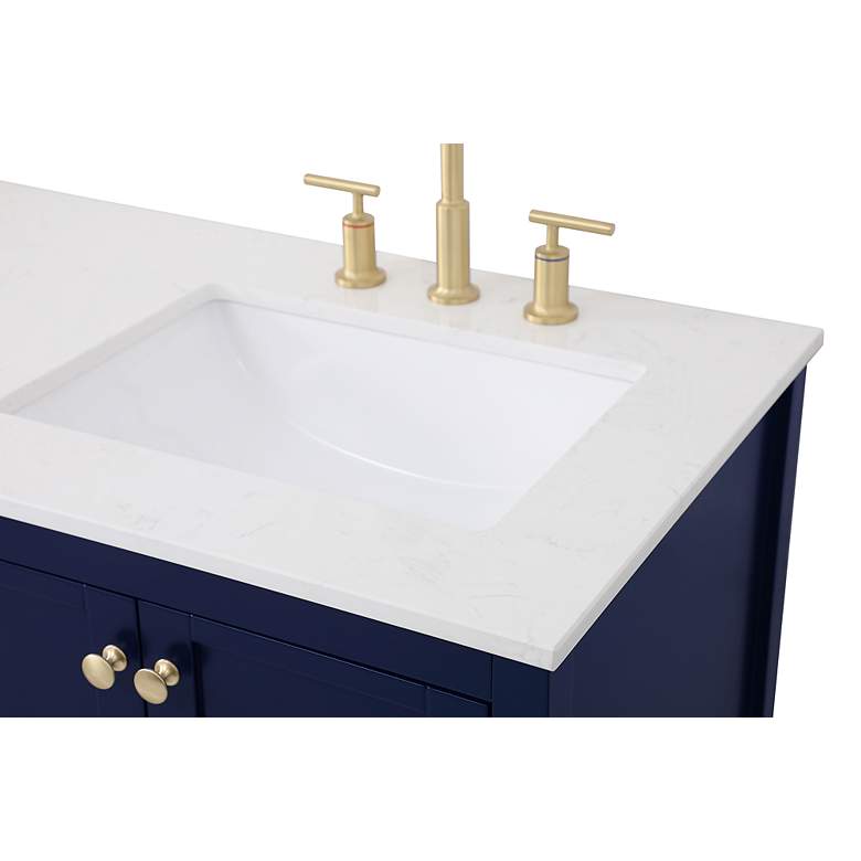 Image 7 60-Inch Blue Double Sink Bathroom Vanity With White Calacatta Quartz Top more views
