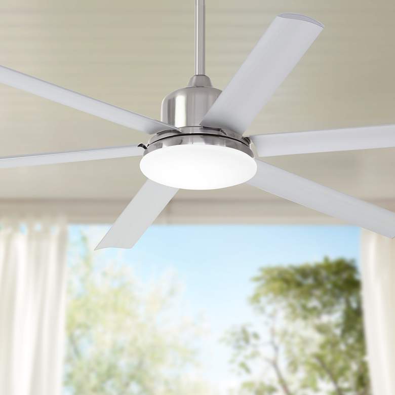 Image 1 60 inch Casa Arcade Brushed Nickel Damp Rated Modern LED Fan with Remote
