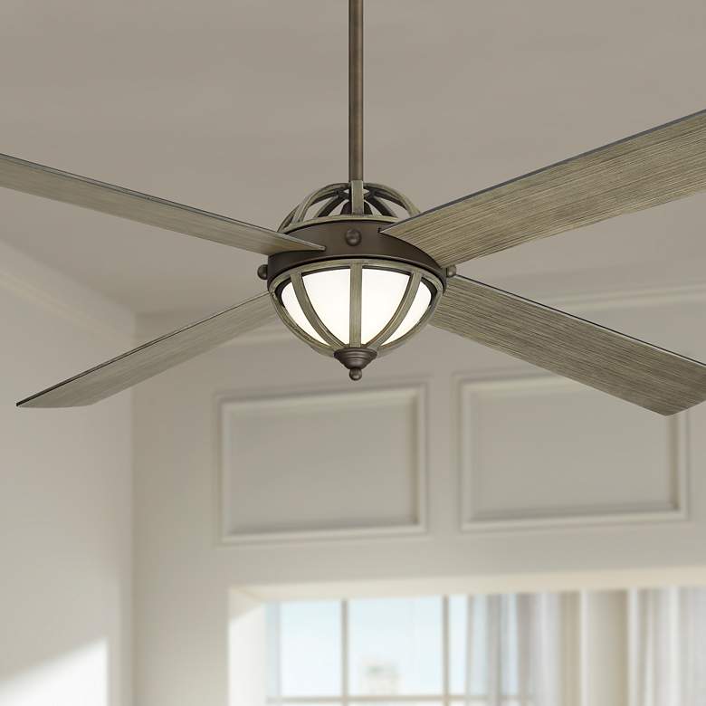 Image 1 60 inch Casa Farmhouse Bronze and Oak Orb LED Ceiling Fan with Remote