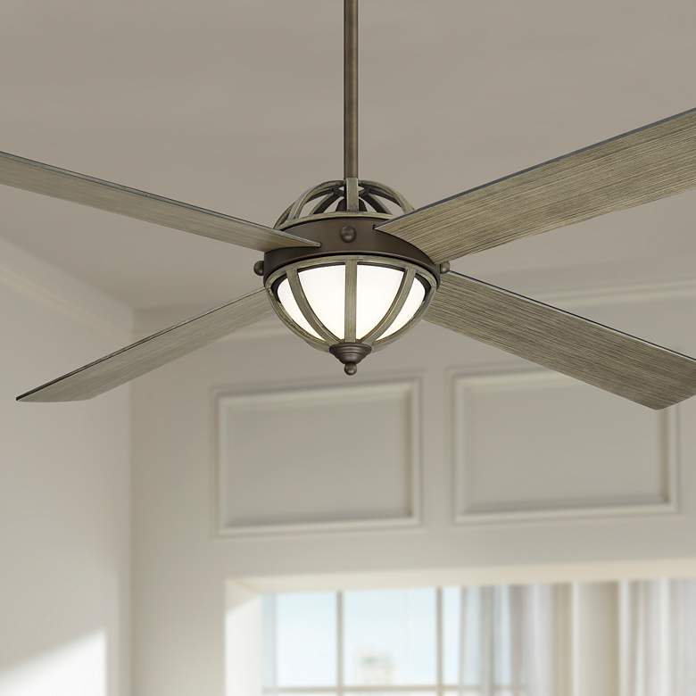 Image 1 60" Casa Farmhouse Bronze and Oak Orb LED Ceiling Fan with Remote