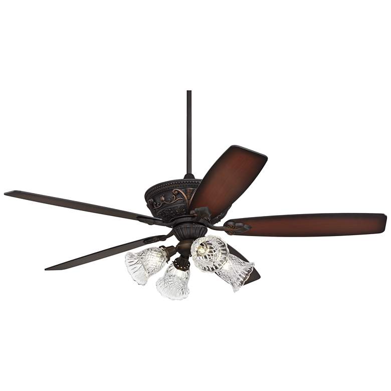 Image 2 60" Casa Montego™ Bronze Clear Glass Teak LED Ceiling Fan