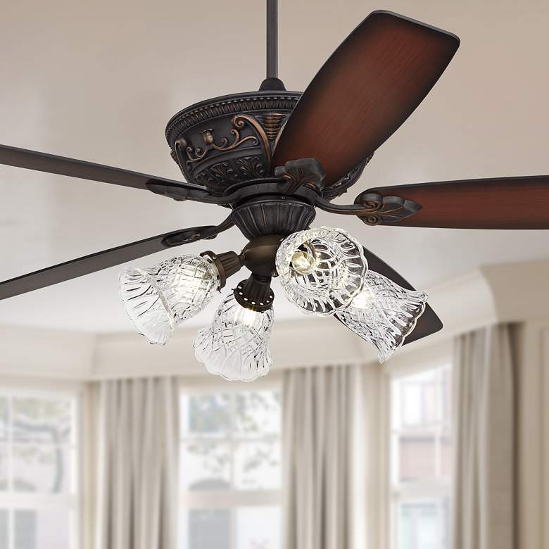 Image 1 60" Casa Montego™ Bronze Clear Glass Teak LED Ceiling Fan