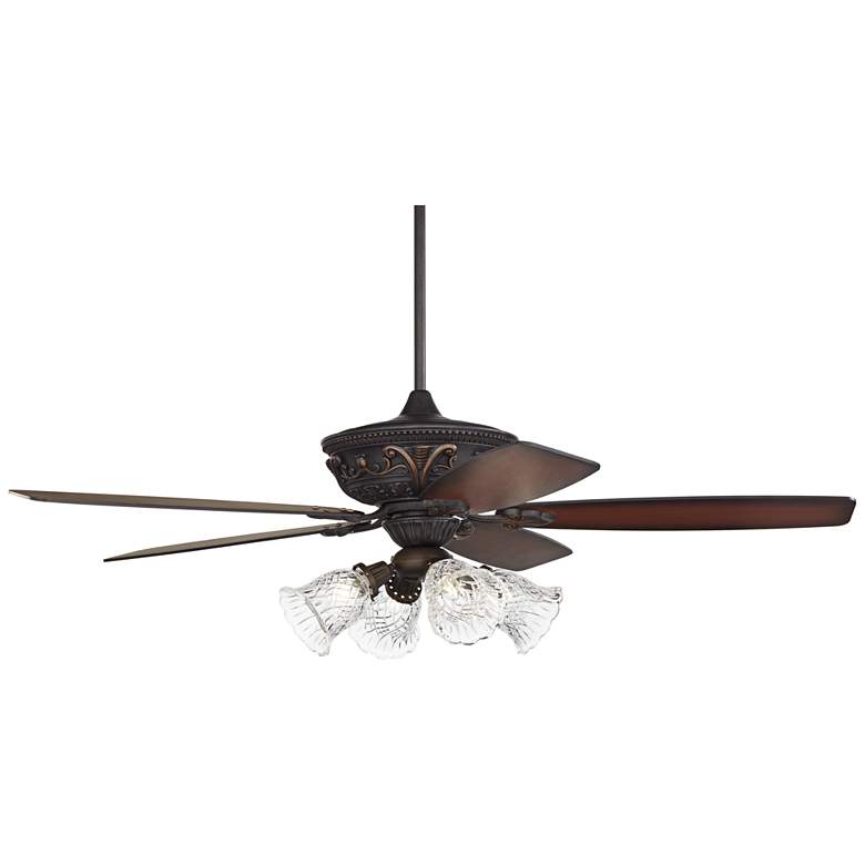 Image 6 60" Casa Montego™ Bronze Clear Glass Teak LED Ceiling Fan more views