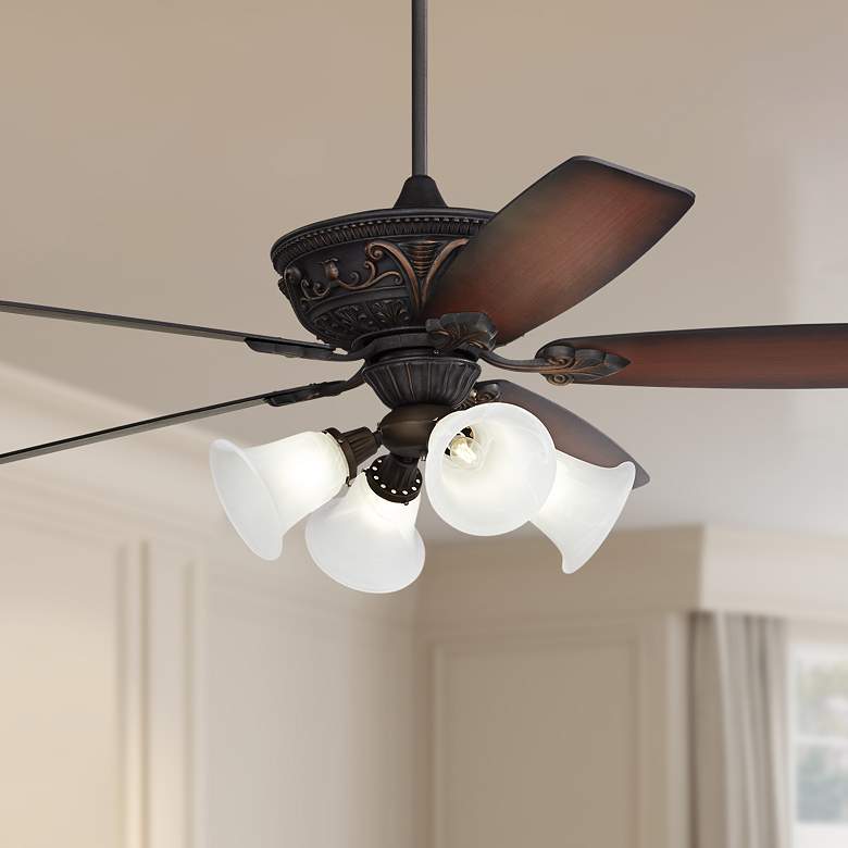 Image 1 60 inch Casa Montego&#8482; Bronze Marbleized Glass Teak LED Ceiling Fan