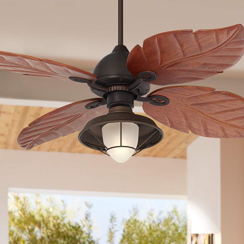 60 inch Casa Oak Creek Frosted Glass Damp LED Ceiling Fan with Pull Chain