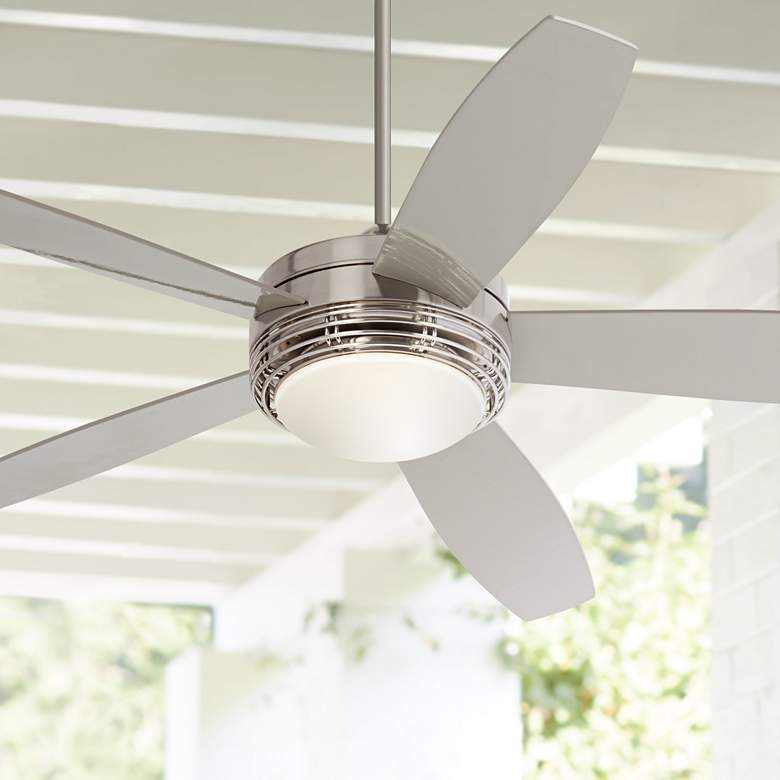 Image 1 60 inch Casa Province Brushed Nickel Outdoor LED Ceiling Fan with Remote
