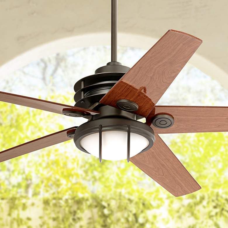Image 1 60 inch Casa Venue Bronze and White Glass Damp LED Ceiling Fan