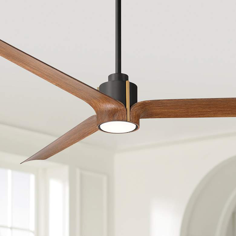 Image 1 60" Casa Vieja Aero Matte Black and Koa LED Ceiling Fan with Remote