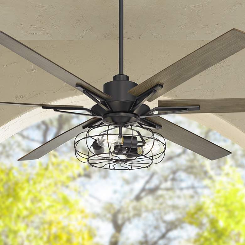 Image 1 60" Casa Vieja Expedition Black LED Rustic Ceiling Fan with Remote