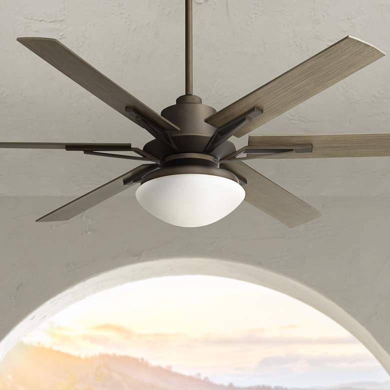 Image 1 60 inch Casa Vieja Expedition Bronze White Glass Damp Fan with Remote