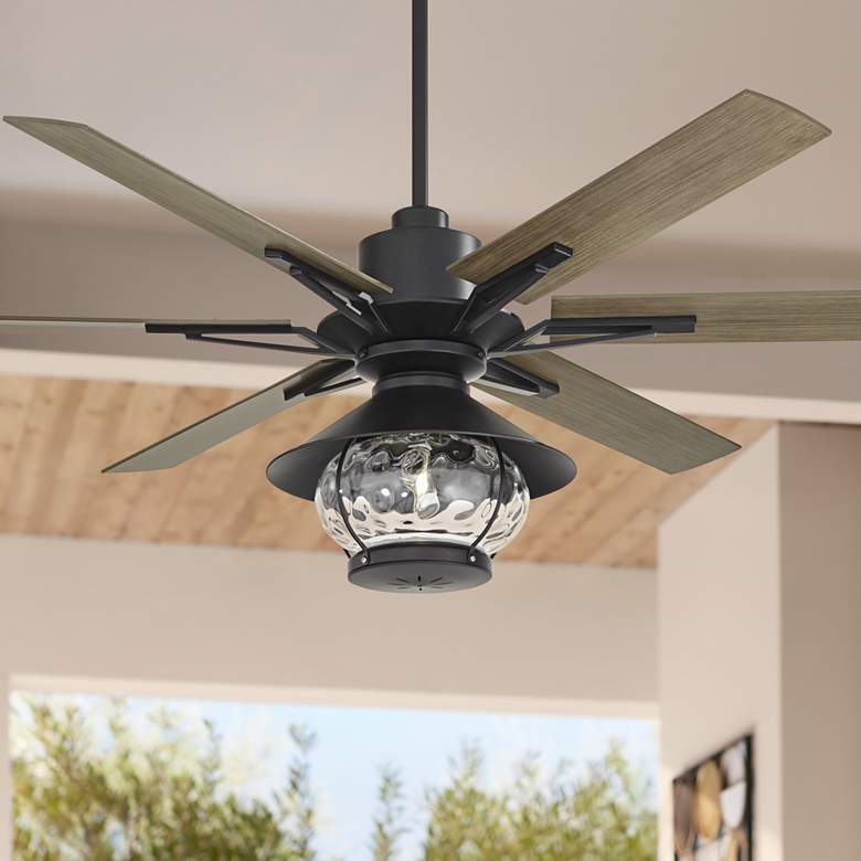 Image 1 60 inch Casa Vieja Expedition Matte Black Lantern Damp LED Ceiling Fan