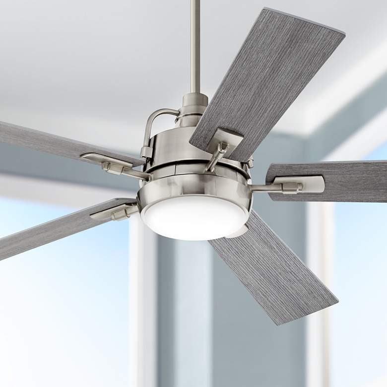 Image 1 60" Casa Vieja Lemans Brushed Nickel LED Ceiling Fan with Remote