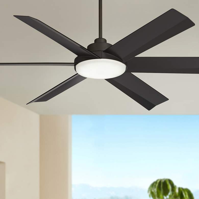 Image 1 60 inch Casa Vieja Limited Bronze Damp Rated LED Ceiling Fan with Remote