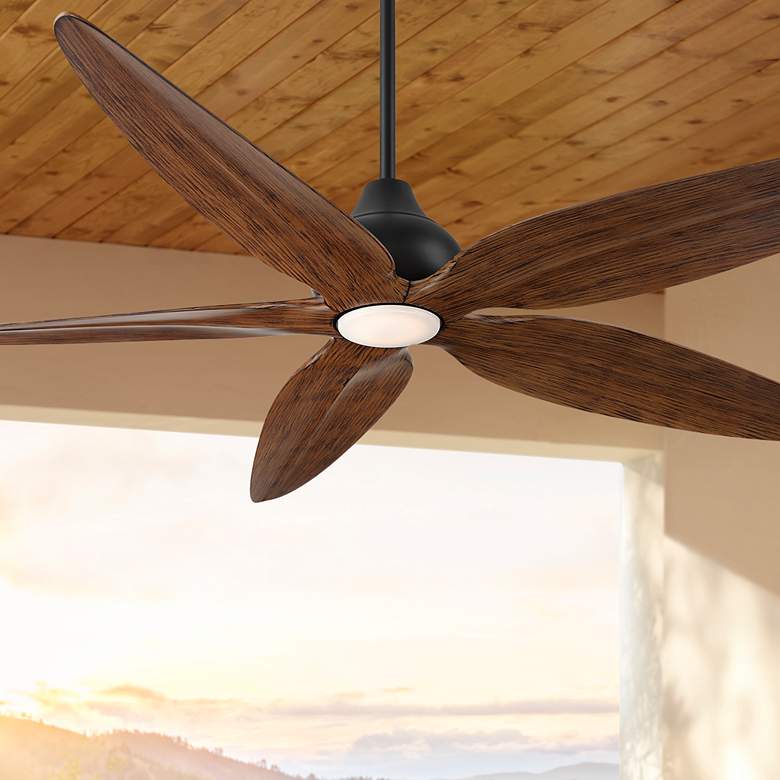 Image 2 60" Casa Vieja Lotus Bay Black and Walnut Damp Remote LED Ceiling Fan