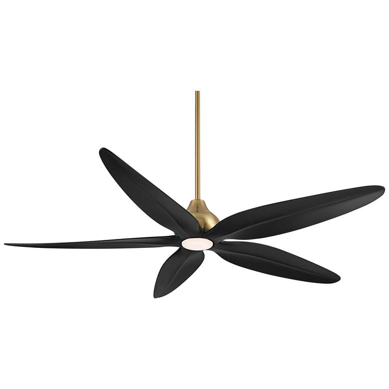 Image 2 60" Casa Vieja Lotus Bay Brass and Black Damp Remote LED Ceiling Fan