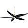 60" Casa Vieja Lotus Bay Brass and Black Damp Remote LED Ceiling Fan