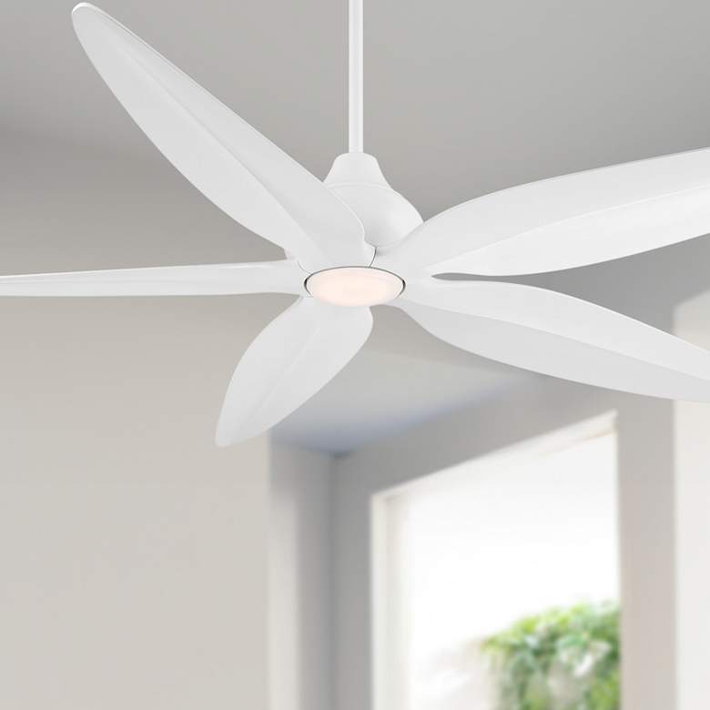 Image 1 60" Casa Vieja Lotus Bay Matte White Damp LED Ceiling Fan with Remote