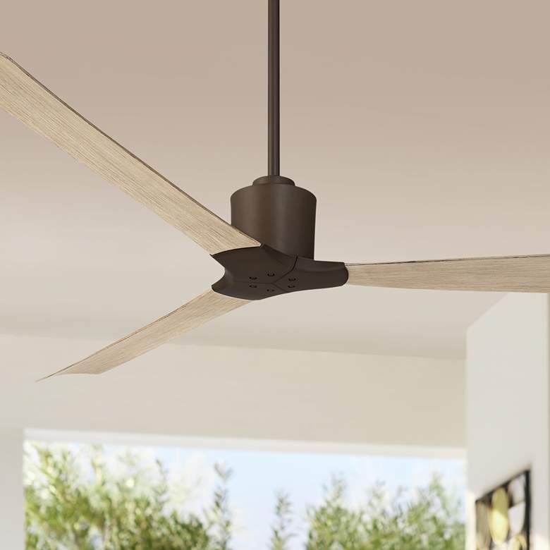 Image 1 60" Casa Vieja Lume Bronze and White Oak Damp Ceiling Fan with Remote