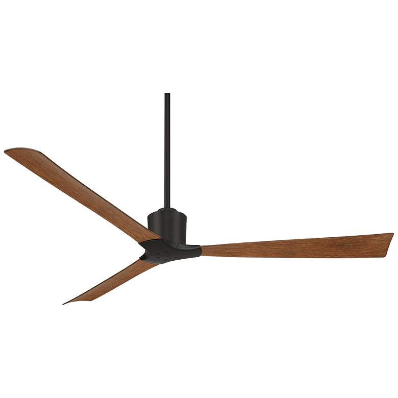 Image 2 60" Casa Vieja Lume Matte Black and Koa Damp Ceiling Fan with Remote