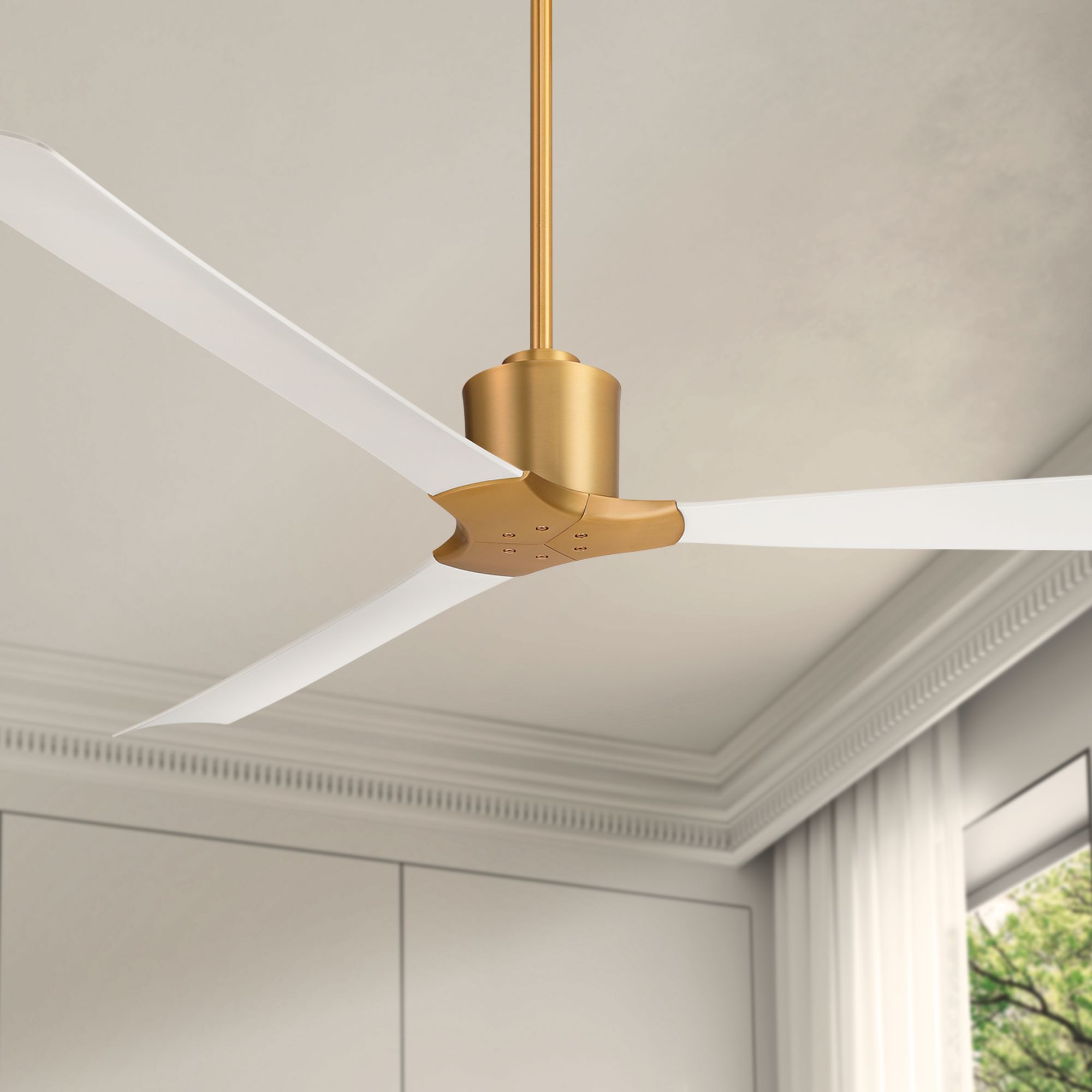 Thumbnail1 of 60" Casa Vieja Lume Soft Brass and White Damp Ceiling Fan with Remote