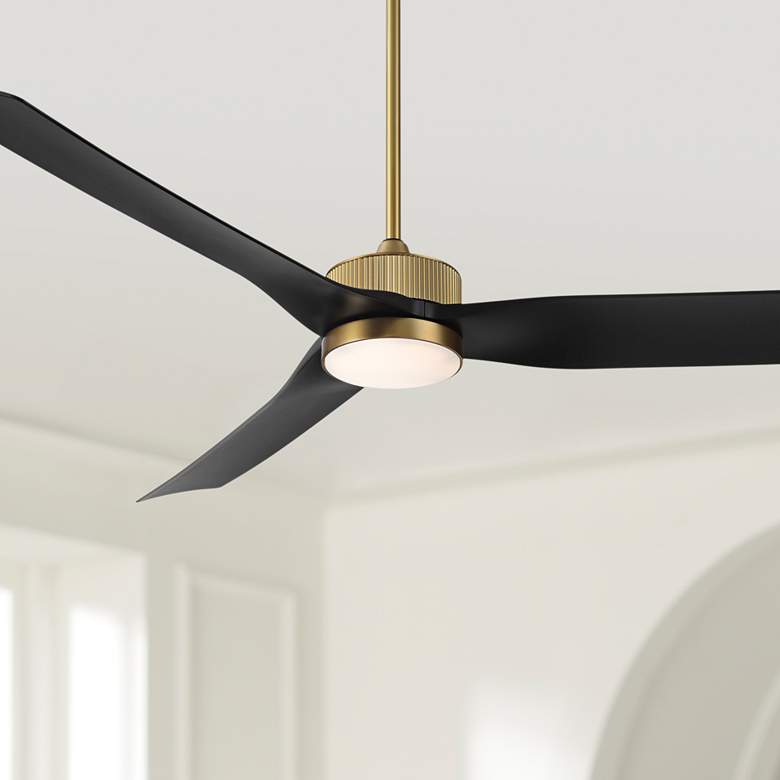Image 1 60" Casa Vieja Montage Soft Brass LED Damp Rated Fan with Remote