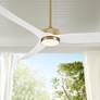 2_60" Casa Vieja Montage Soft Brass LED Damp Rated Fan with Remote