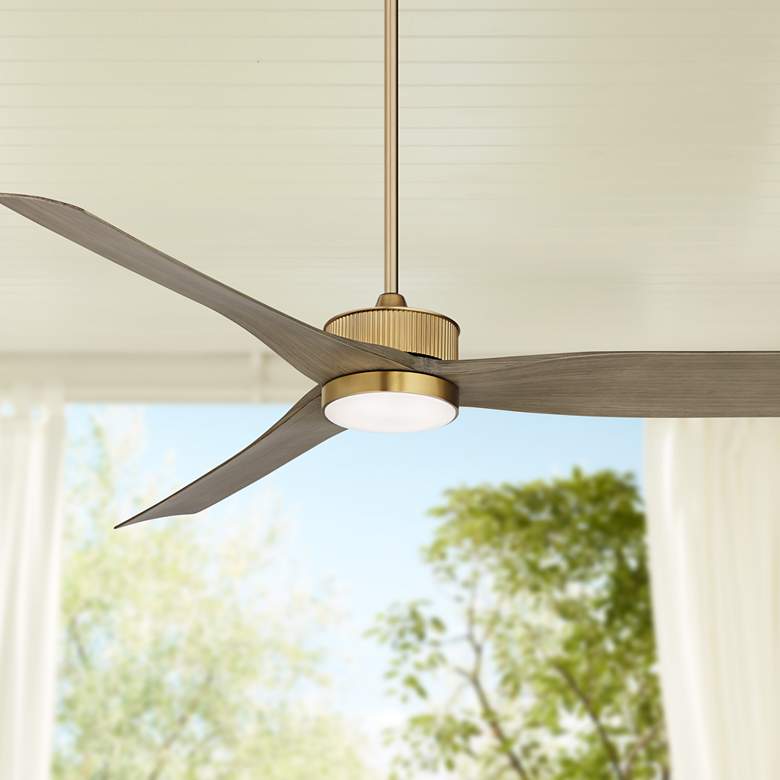 Image 1 60 inch Casa Vieja Montage Soft Brass LED Damp Rated Fan with Remote