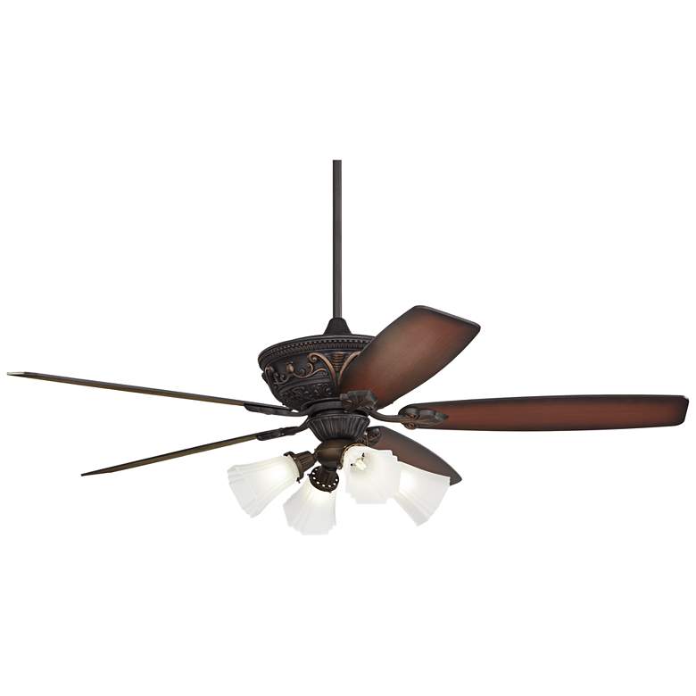 Image 2 60" Casa Vieja Montego Bronze Frosted Glass Teak LED Ceiling Fan
