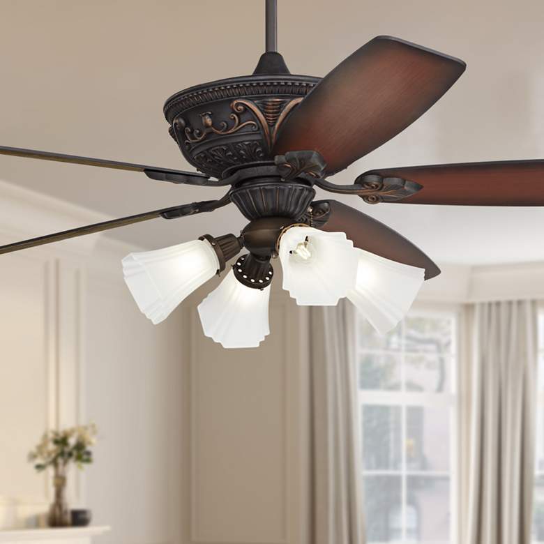 Image 1 60" Casa Vieja Montego Bronze Frosted Glass Teak LED Ceiling Fan