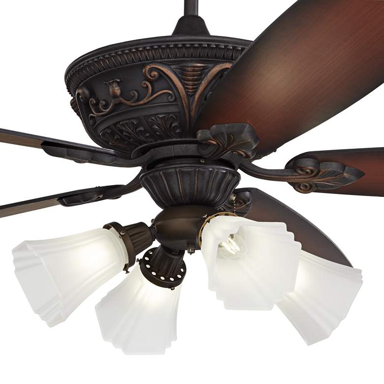Image 3 60" Casa Vieja Montego Bronze Frosted Glass Teak LED Ceiling Fan more views