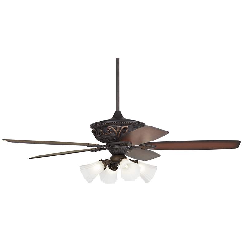Image 6 60" Casa Vieja Montego Bronze Frosted Glass Teak LED Ceiling Fan more views