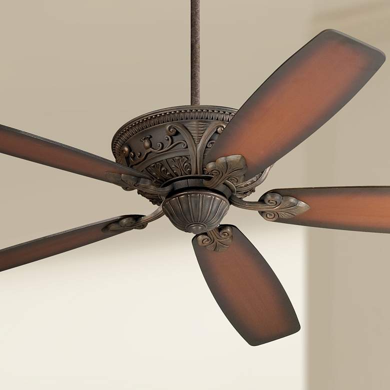 Image 1 60" Casa Vieja Montego Bronze Shaded Teak Ceiling Fan with Pull Chain