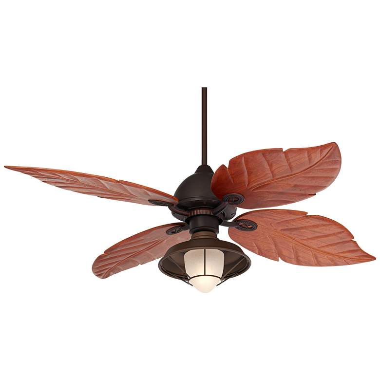 Image 2 60" Casa Vieja Oak Creek Frosted Glass Damp LED Pull Chain Ceiling Fan