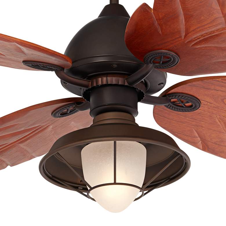 Image 3 60" Casa Vieja Oak Creek Frosted Glass Damp LED Pull Chain Ceiling Fan more views