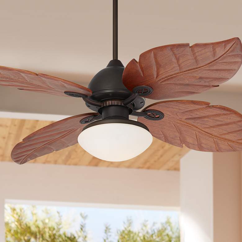 Image 1 60" Casa Vieja Oak Creek White Glass Damp LED Pull Chain Ceiling Fan