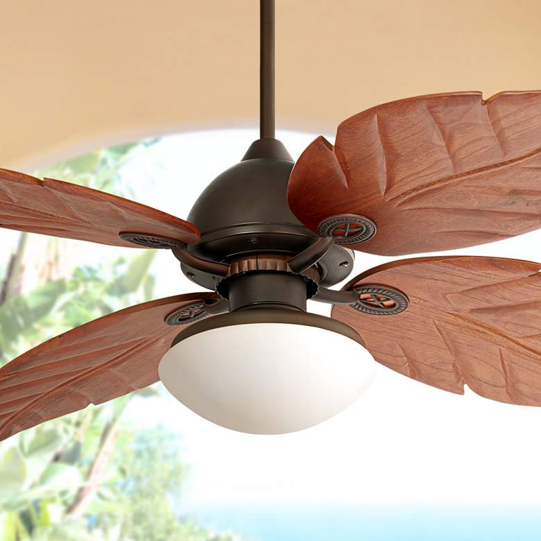 Image 1 60 inch Casa Vieja Oak Creek White Glass Damp-Rated Ceiling Fan