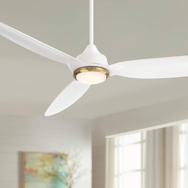 Image 1 60" Casa Vieja Revere Matte White LED Damp Ceiling Fan with Remote