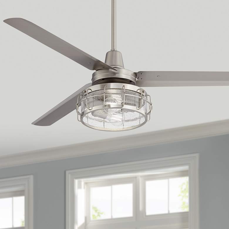 Image 1 60 inch Casa Vieja Turbina Brushed Nickel Seeded Glass LED Fan with Remote