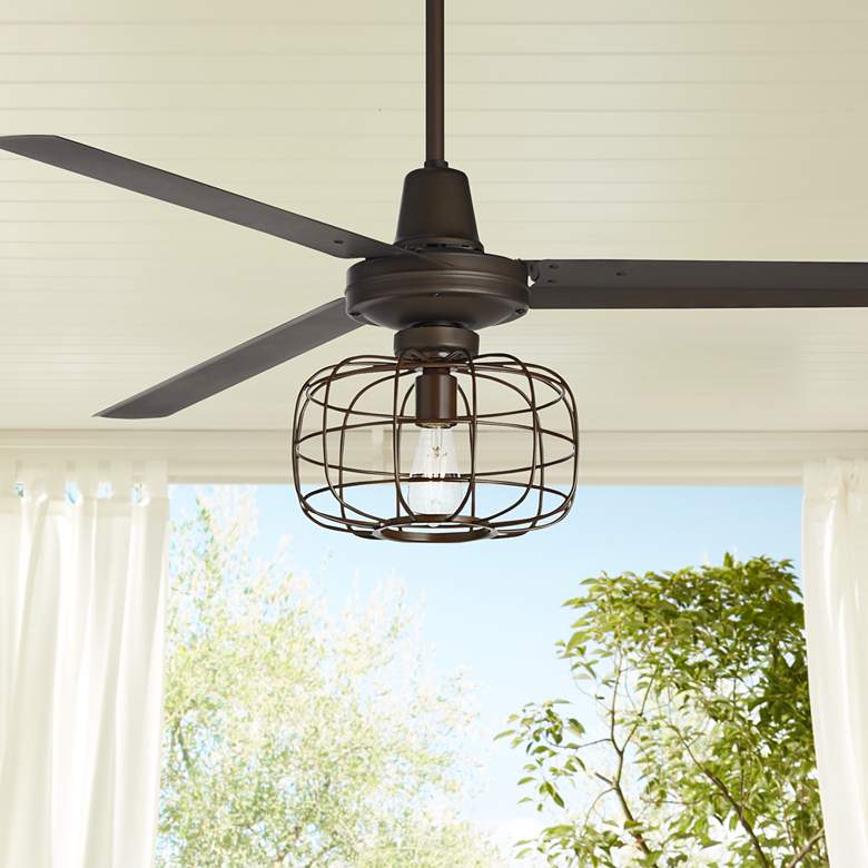 Image 1 60 inch Casa Vieja Turbina&#8482; DC Bronze Damp LED Ceiling Fan