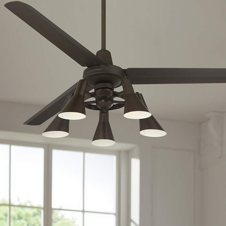 Image 1 60" Casa Vieja Turbina DC Bronze LED Ceiling Fan with Remote