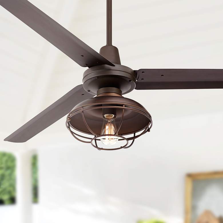 Image 1 60" Casa Vieja Turbina DC LED Bronze Damp Ceiling Fan with Remote